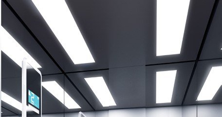 Linear light over a mirror cabin
